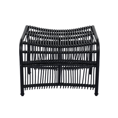 3 Pieces Wicker Outdoor Patio Furniture Set with Lounge Chair, Balcony Chairs Table Set with Cushions, Ottoman, Patio Conversation Sets for Garden ,Deck,and Porch, Black & Beige