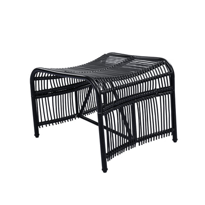 3 Pieces Wicker Outdoor Patio Furniture Set with Lounge Chair, Balcony Chairs Table Set with Cushions, Ottoman, Patio Conversation Sets for Garden ,Deck,and Porch, Black & Beige