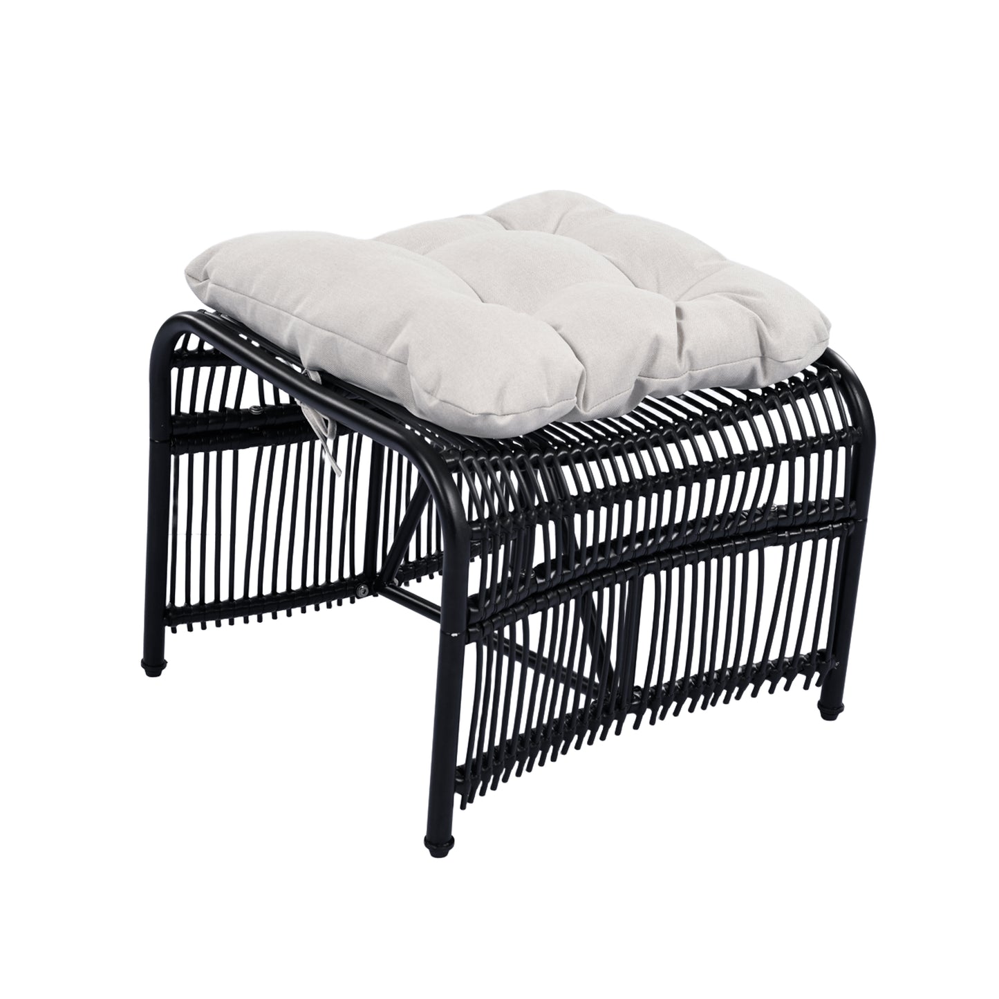 3 Pieces Wicker Outdoor Patio Furniture Set with Lounge Chair, Balcony Chairs Table Set with Cushions, Ottoman, Patio Conversation Sets for Garden ,Deck,and Porch, Black & Beige