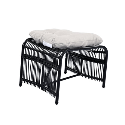 3 Pieces Wicker Outdoor Patio Furniture Set with Lounge Chair, Balcony Chairs Table Set with Cushions, Ottoman, Patio Conversation Sets for Garden ,Deck,and Porch, Black & Beige