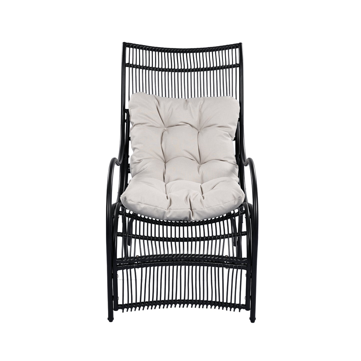 3 Pieces Wicker Outdoor Patio Furniture Set with Lounge Chair, Balcony Chairs Table Set with Cushions, Ottoman, Patio Conversation Sets for Garden ,Deck,and Porch, Black & Beige