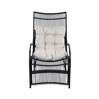 3 Pieces Wicker Outdoor Patio Furniture Set with Lounge Chair, Balcony Chairs Table Set with Cushions, Ottoman, Patio Conversation Sets for Garden ,Deck,and Porch, Black & Beige