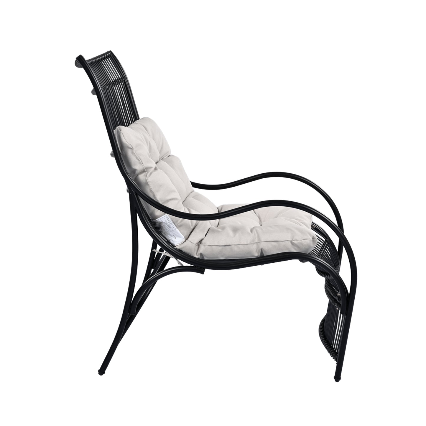 3 Pieces Wicker Outdoor Patio Furniture Set with Lounge Chair, Balcony Chairs Table Set with Cushions, Ottoman, Patio Conversation Sets for Garden ,Deck,and Porch, Black & Beige