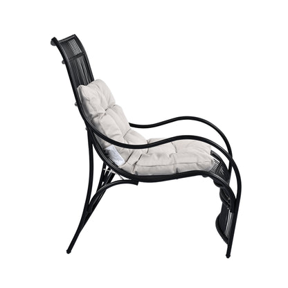 3 Pieces Wicker Outdoor Patio Furniture Set with Lounge Chair, Balcony Chairs Table Set with Cushions, Ottoman, Patio Conversation Sets for Garden ,Deck,and Porch, Black & Beige