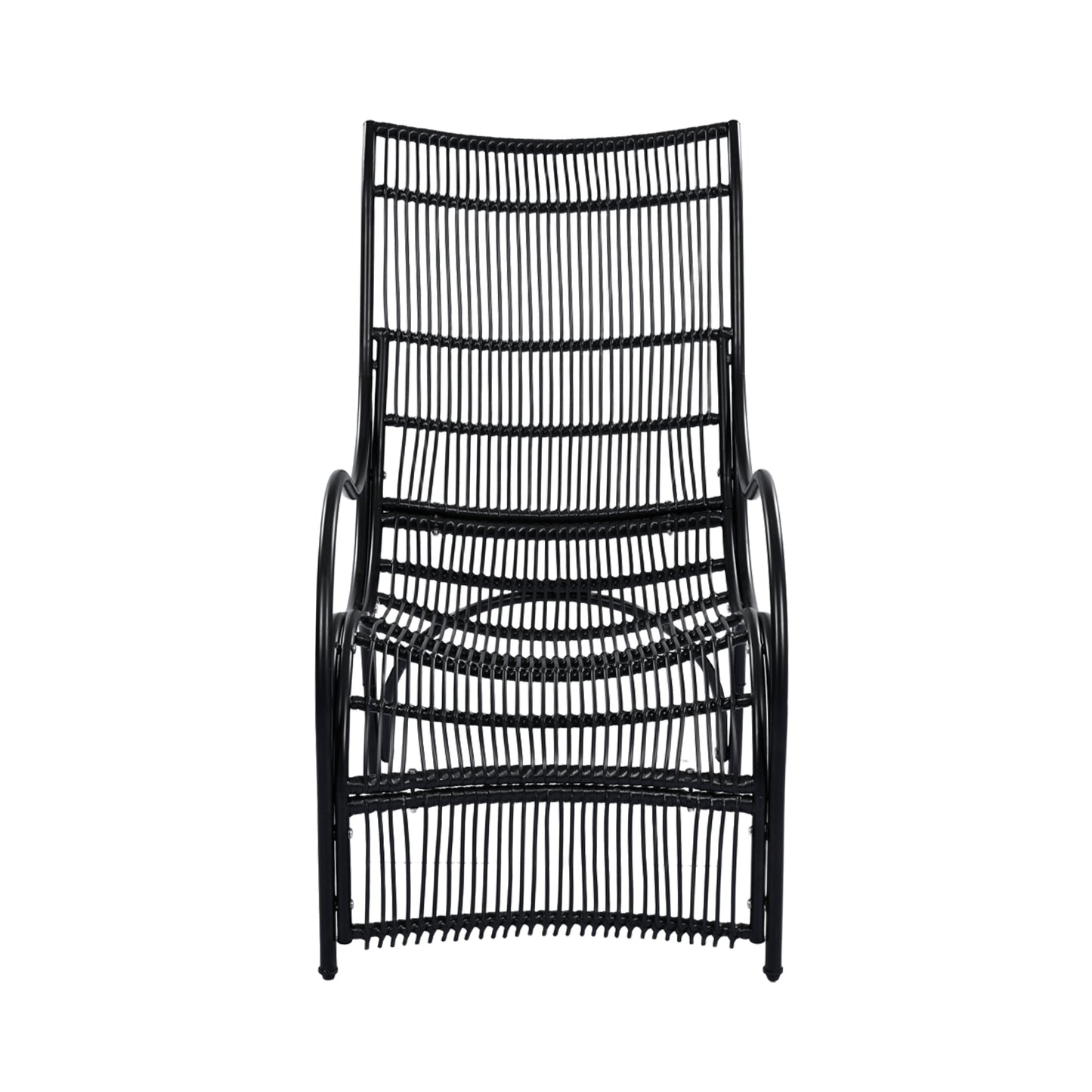 3 Pieces Wicker Outdoor Patio Furniture Set with Lounge Chair, Balcony Chairs Table Set with Cushions, Ottoman, Patio Conversation Sets for Garden ,Deck,and Porch, Black & Beige