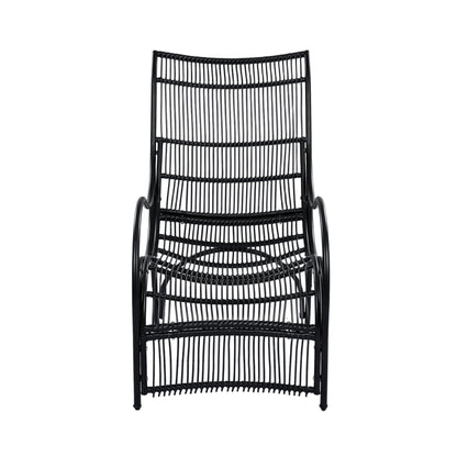 3 Pieces Wicker Outdoor Patio Furniture Set with Lounge Chair, Balcony Chairs Table Set with Cushions, Ottoman, Patio Conversation Sets for Garden ,Deck,and Porch, Black & Beige