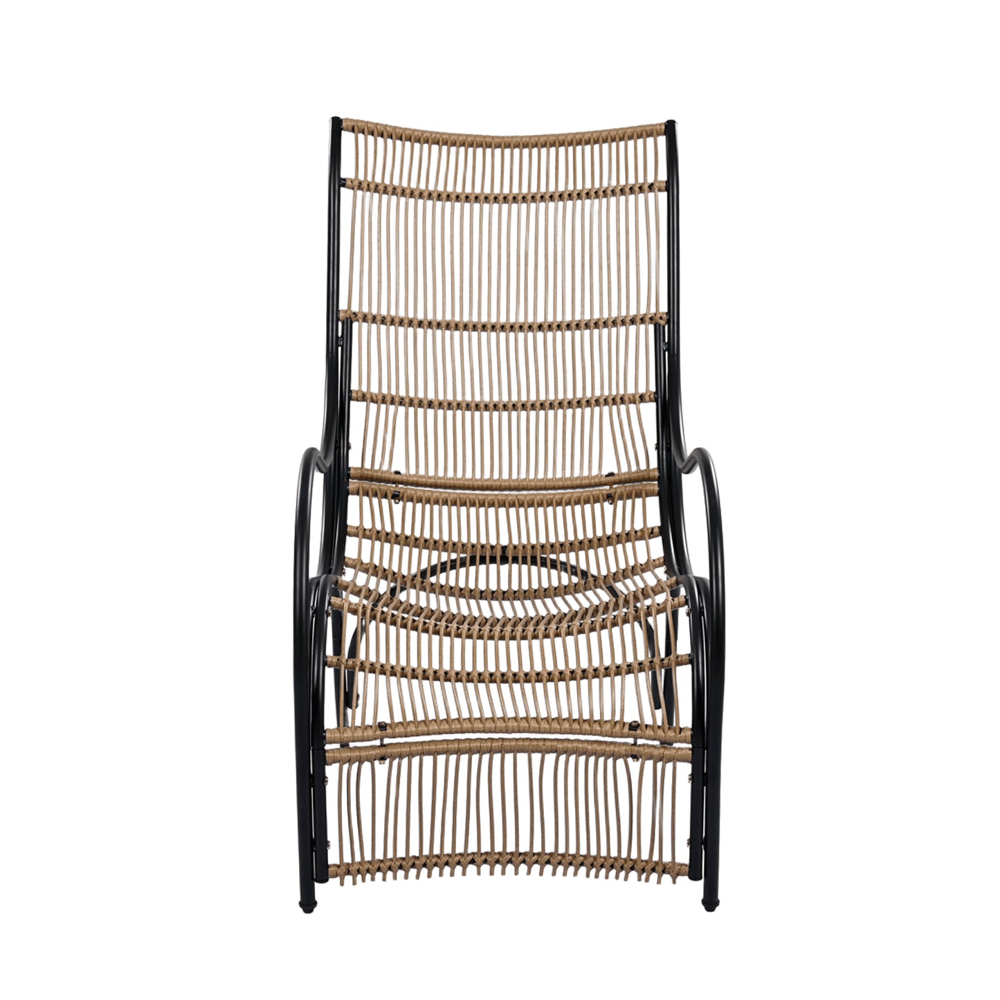 3 Pieces Wicker Outdoor Patio Furniture Set with Lounge Chair, Balcony Chairs Table Set with Cushions, Ottoman, Patio Conversation Sets for Garden ,Deck,and Porch, Black & Natural & Beige