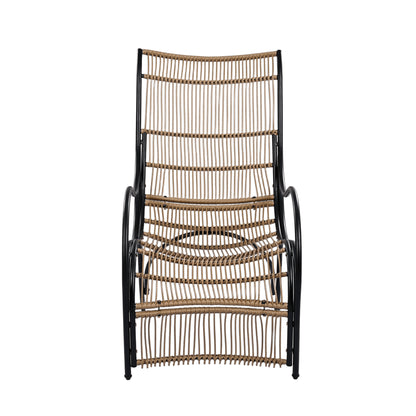 3 Pieces Wicker Outdoor Patio Furniture Set with Lounge Chair, Balcony Chairs Table Set with Cushions, Ottoman, Patio Conversation Sets for Garden ,Deck,and Porch, Black & Natural & Beige