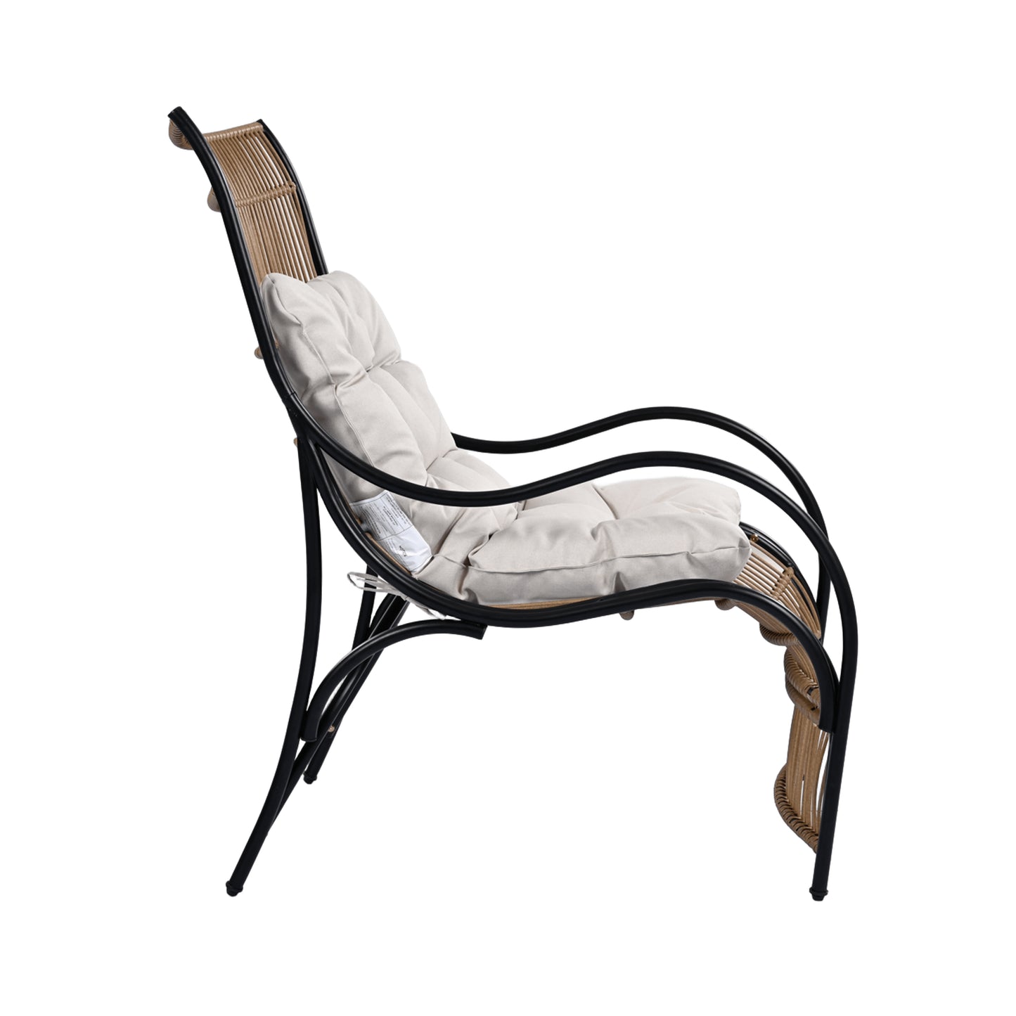 3 Pieces Wicker Outdoor Patio Furniture Set with Lounge Chair, Balcony Chairs Table Set with Cushions, Ottoman, Patio Conversation Sets for Garden ,Deck,and Porch, Black & Natural & Beige