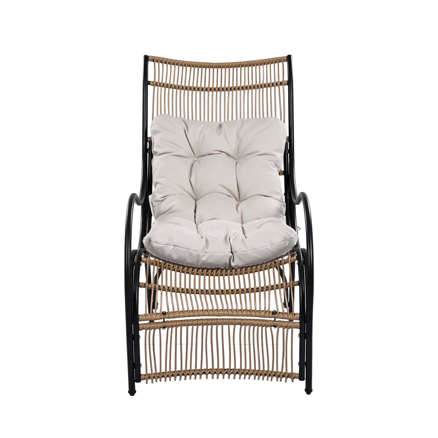 3 Pieces Wicker Outdoor Patio Furniture Set with Lounge Chair, Balcony Chairs Table Set with Cushions, Ottoman, Patio Conversation Sets for Garden ,Deck,and Porch, Black & Natural & Beige