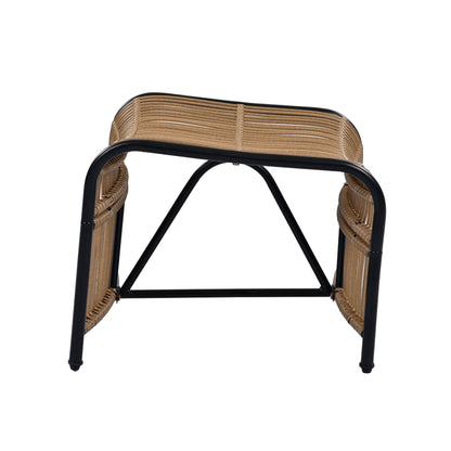 3 Pieces Wicker Outdoor Patio Furniture Set with Lounge Chair, Balcony Chairs Table Set with Cushions, Ottoman, Patio Conversation Sets for Garden ,Deck,and Porch, Black & Natural & Beige