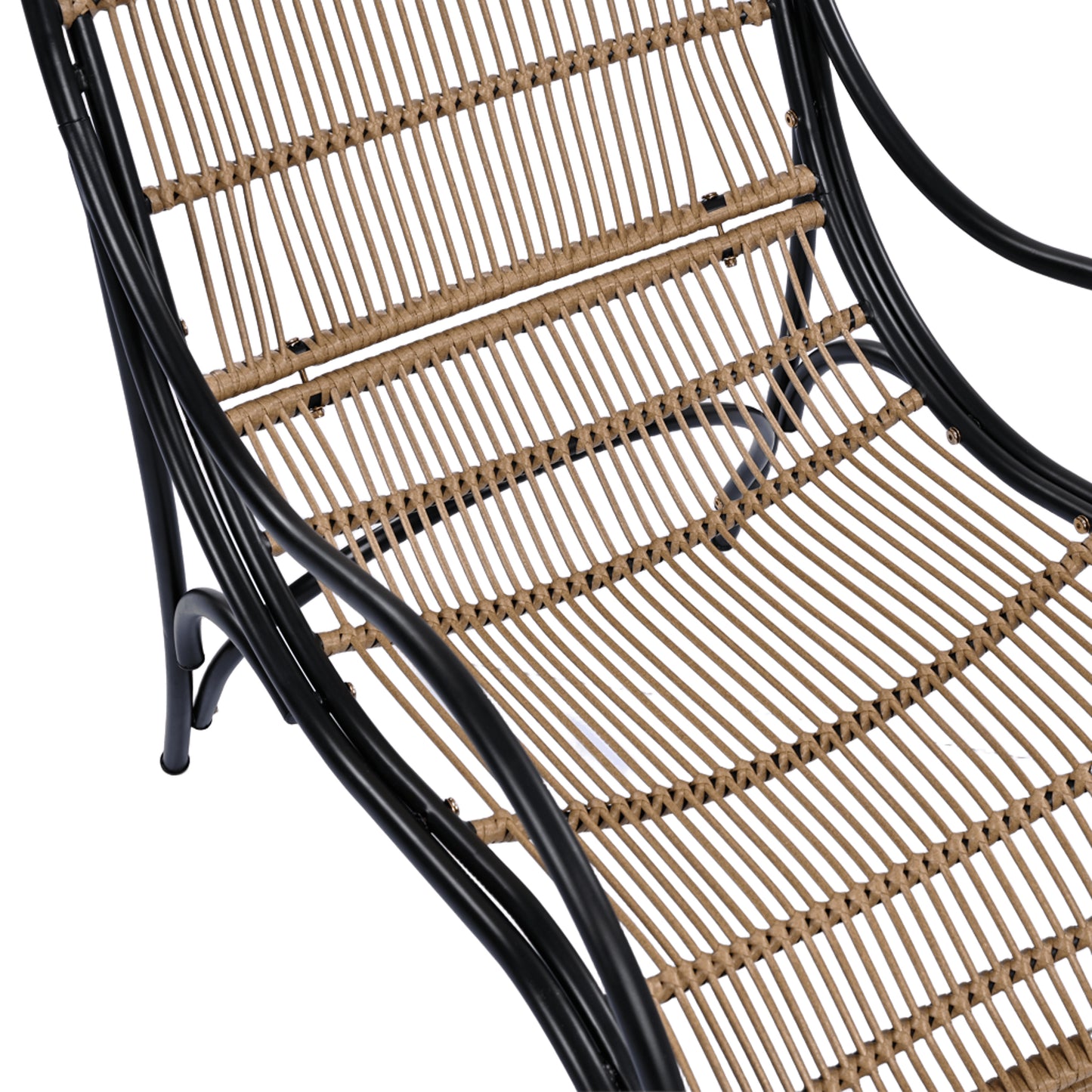 3 Pieces Wicker Outdoor Patio Furniture Set with Lounge Chair, Balcony Chairs Table Set with Cushions, Ottoman, Patio Conversation Sets for Garden ,Deck,and Porch, Black & Natural & Beige