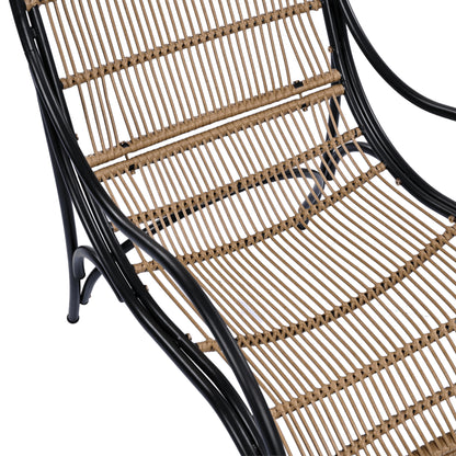 3 Pieces Wicker Outdoor Patio Furniture Set with Lounge Chair, Balcony Chairs Table Set with Cushions, Ottoman, Patio Conversation Sets for Garden ,Deck,and Porch, Black & Natural & Beige