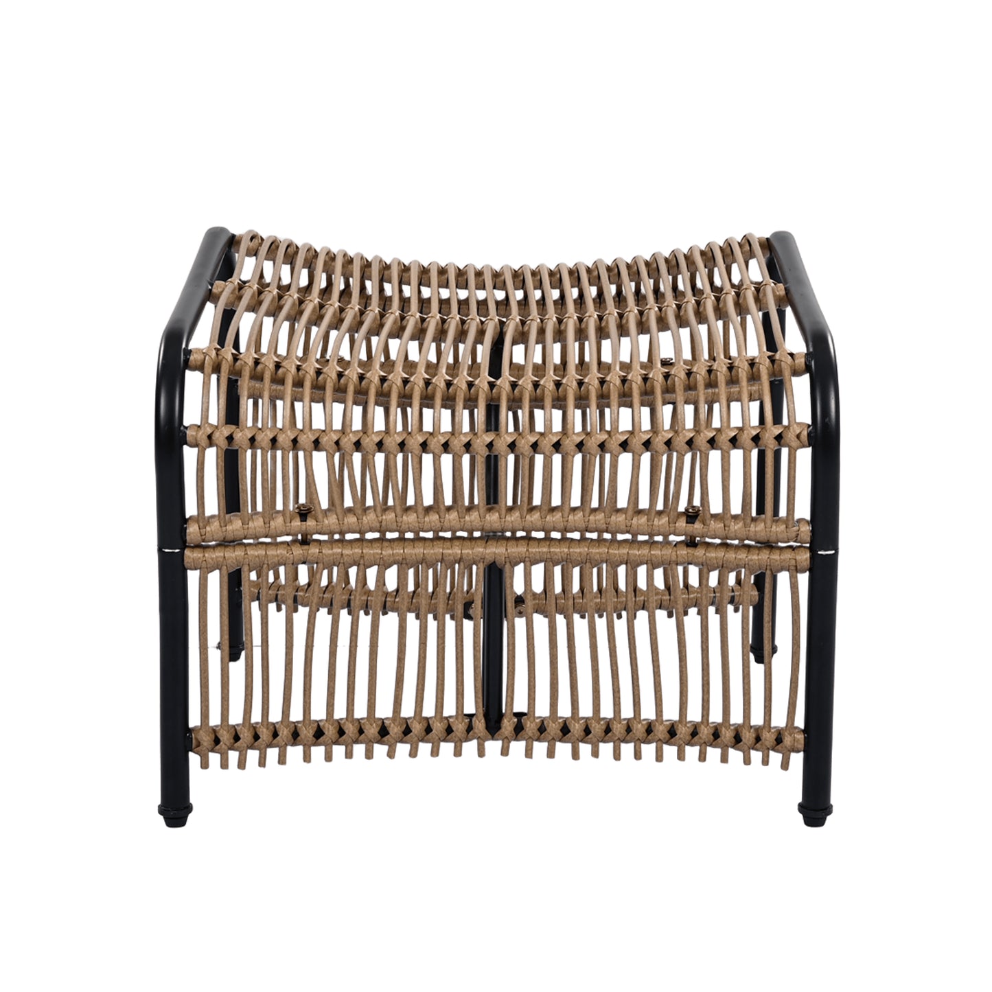 3 Pieces Wicker Outdoor Patio Furniture Set with Lounge Chair, Balcony Chairs Table Set with Cushions, Ottoman, Patio Conversation Sets for Garden ,Deck,and Porch, Black & Natural & Beige