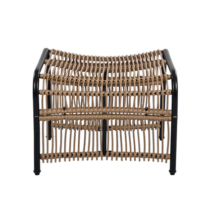 3 Pieces Wicker Outdoor Patio Furniture Set with Lounge Chair, Balcony Chairs Table Set with Cushions, Ottoman, Patio Conversation Sets for Garden ,Deck,and Porch, Black & Natural & Beige