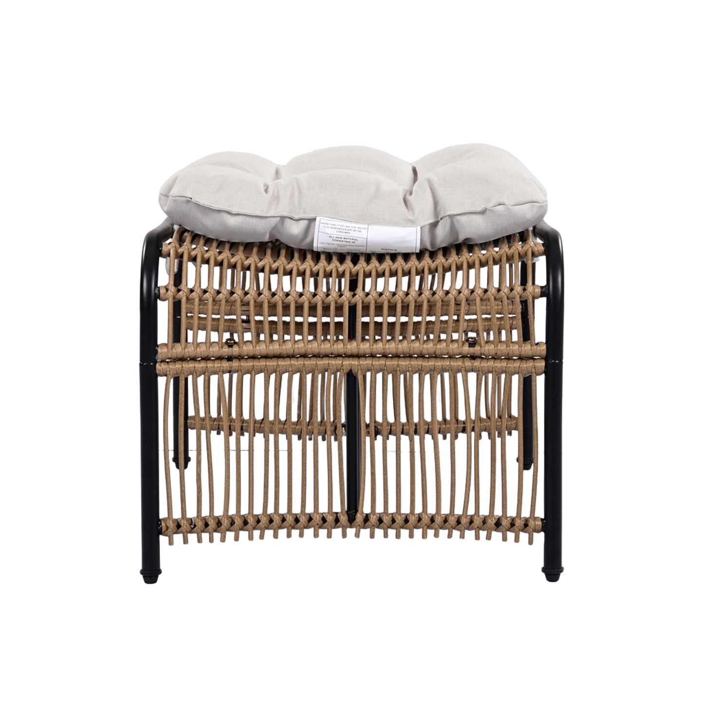 3 Pieces Wicker Outdoor Patio Furniture Set with Lounge Chair, Balcony Chairs Table Set with Cushions, Ottoman, Patio Conversation Sets for Garden ,Deck,and Porch, Black & Natural & Beige