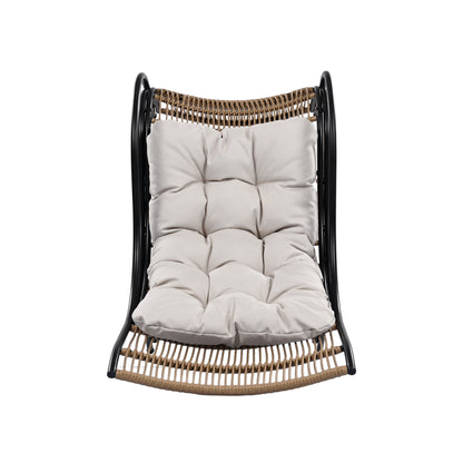 3 Pieces Wicker Outdoor Patio Furniture Set with Lounge Chair, Balcony Chairs Table Set with Cushions, Ottoman, Patio Conversation Sets for Garden ,Deck,and Porch, Black & Natural & Beige