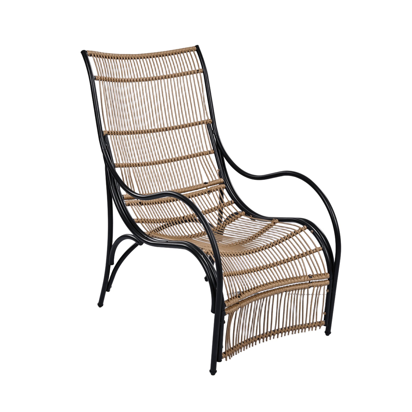 3 Pieces Wicker Outdoor Patio Furniture Set with Lounge Chair, Balcony Chairs Table Set with Cushions, Ottoman, Patio Conversation Sets for Garden ,Deck,and Porch, Black & Natural & Beige