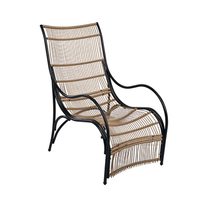 3 Pieces Wicker Outdoor Patio Furniture Set with Lounge Chair, Balcony Chairs Table Set with Cushions, Ottoman, Patio Conversation Sets for Garden ,Deck,and Porch, Black & Natural & Beige