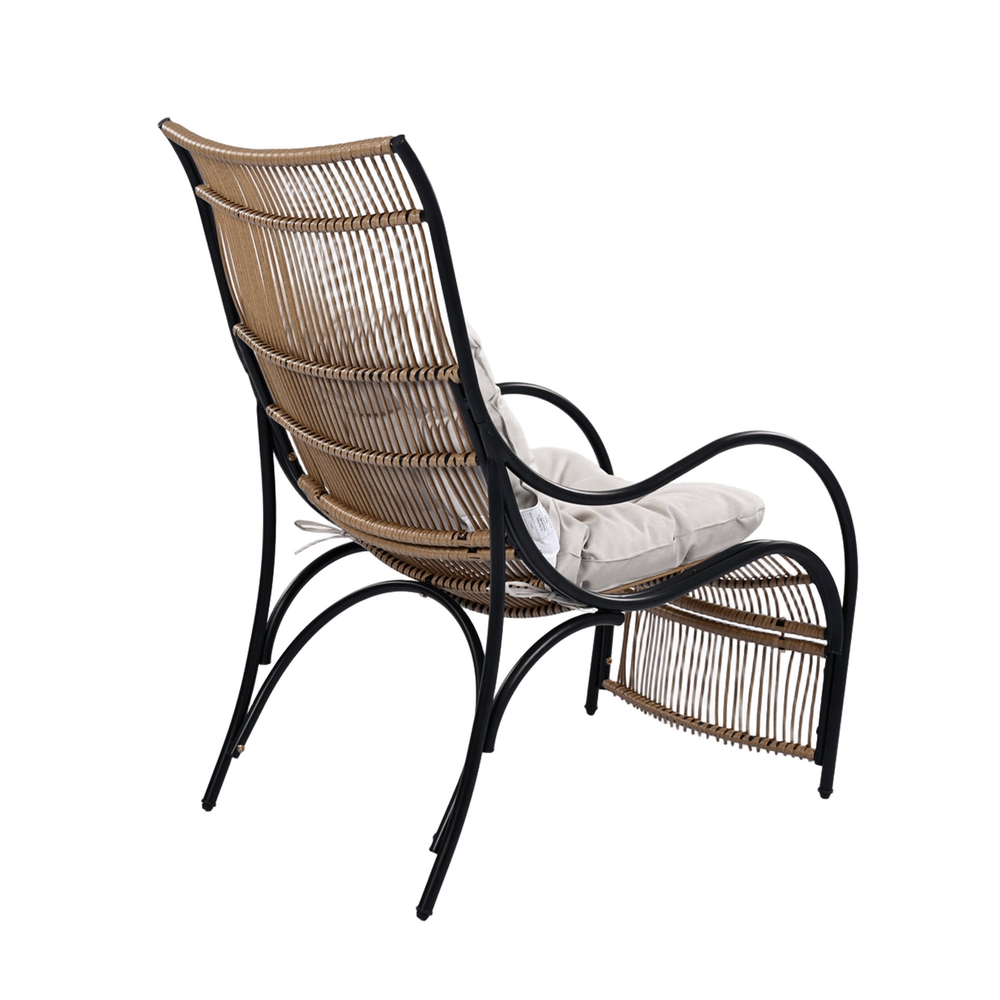 3 Pieces Wicker Outdoor Patio Furniture Set with Lounge Chair, Balcony Chairs Table Set with Cushions, Ottoman, Patio Conversation Sets for Garden ,Deck,and Porch, Black & Natural & Beige