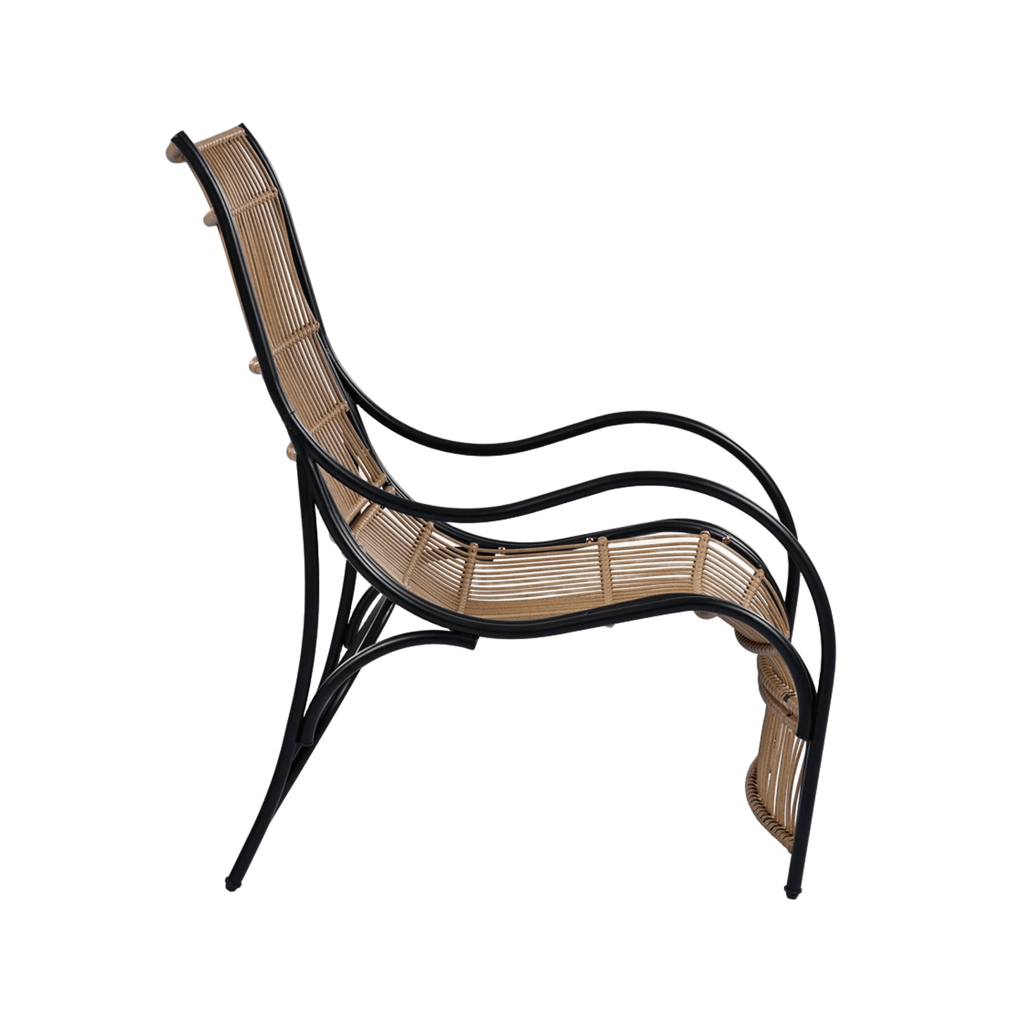 3 Pieces Wicker Outdoor Patio Furniture Set with Lounge Chair, Balcony Chairs Table Set with Cushions, Ottoman, Patio Conversation Sets for Garden ,Deck,and Porch, Black & Natural & Beige