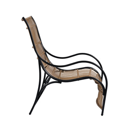 3 Pieces Wicker Outdoor Patio Furniture Set with Lounge Chair, Balcony Chairs Table Set with Cushions, Ottoman, Patio Conversation Sets for Garden ,Deck,and Porch, Black & Natural & Beige