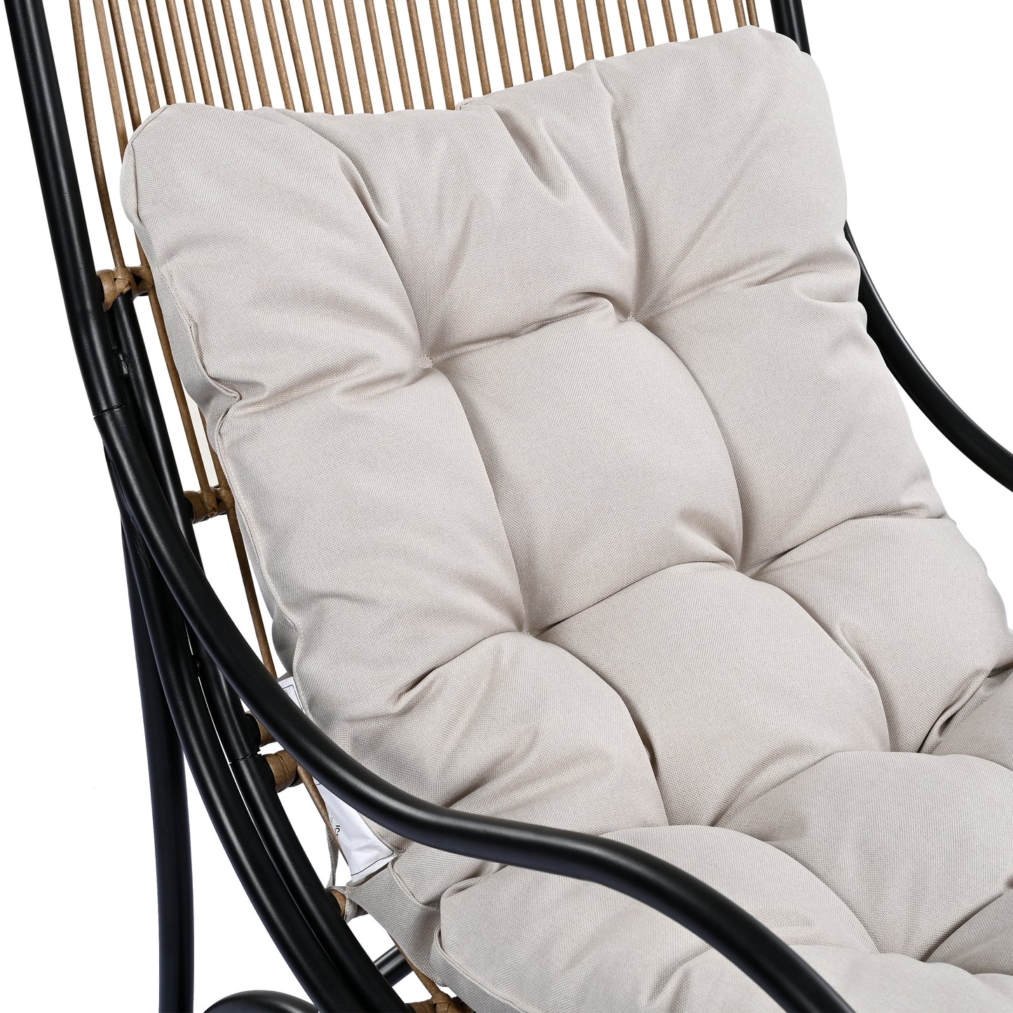 3 Pieces Wicker Outdoor Patio Furniture Set with Lounge Chair, Balcony Chairs Table Set with Cushions, Ottoman, Patio Conversation Sets for Garden ,Deck,and Porch, Black & Natural & Beige