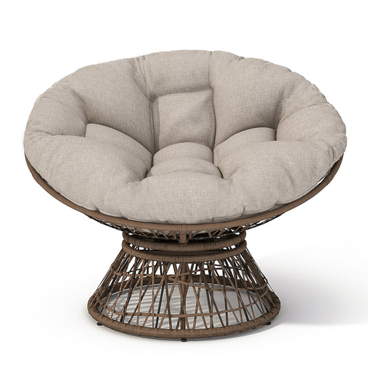 41.5" Ergonomic Wicker Chair with Cloud Thick Density Fabric Cushion,3-proof Cover,High Capacity Iron Frame,Fluid 360 Degree Swivel for Reading,Living Room, Bedroom,Lounge,Brown Base,2 Colors
