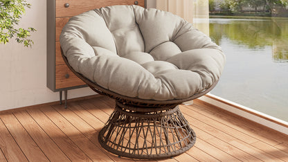41.5" Ergonomic Wicker Chair with Cloud Thick Density Fabric Cushion,3-proof Cover,High Capacity Iron Frame,Fluid 360 Degree Swivel for Reading,Living Room, Bedroom,Lounge,Brown Base,2 Colors