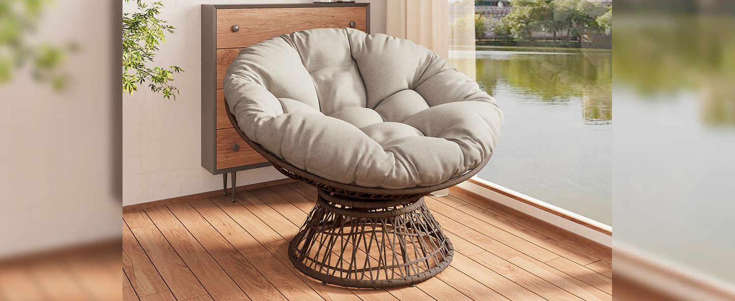 41.5" Ergonomic Wicker Chair with Cloud Thick Density Fabric Cushion,3-proof Cover,High Capacity Iron Frame,Fluid 360 Degree Swivel for Reading,Living Room, Bedroom,Lounge,Brown Base,2 Colors