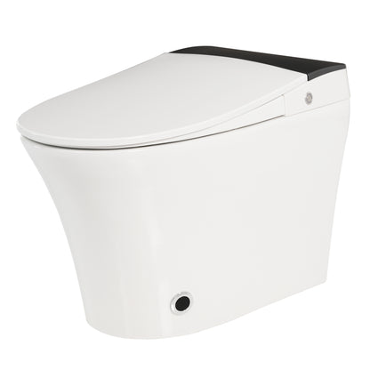 Heated Seat Smart Toilet, One Piece Toilet, Automatic Flush Tankless Toilet without Bidet, with Foot sensor Flush, Blue Night Light, Knob Control, Power Outage Flushing, Soft Close Cover,White