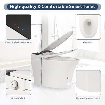 Heated Seat Smart Toilet, One Piece Toilet, Automatic Flush Tankless Toilet without Bidet, with Foot sensor Flush, Blue Night Light, Knob Control, Power Outage Flushing, Soft Close Cover,White