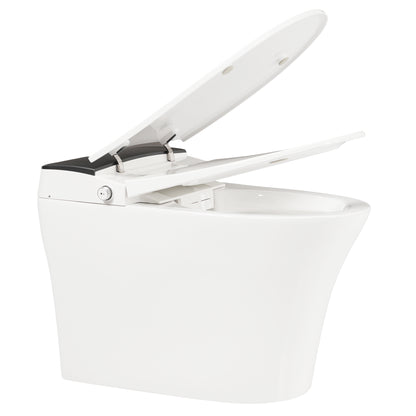 Heated Seat Smart Toilet, One Piece Toilet, Automatic Flush Tankless Toilet without Bidet, with Foot sensor Flush, Blue Night Light, Knob Control, Power Outage Flushing, Soft Close Cover,White