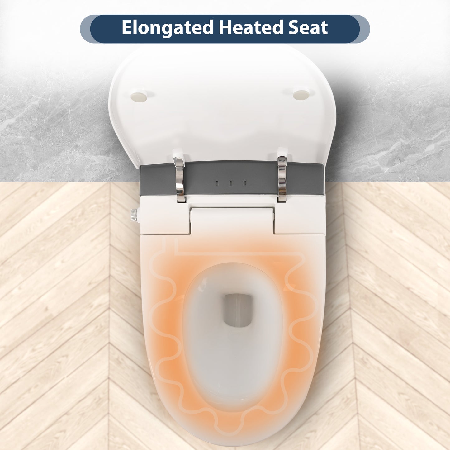Heated Seat Smart Toilet, One Piece Toilet, Automatic Flush Tankless Toilet without Bidet, with Foot sensor Flush, Blue Night Light, Knob Control, Power Outage Flushing, Soft Close Cover,White