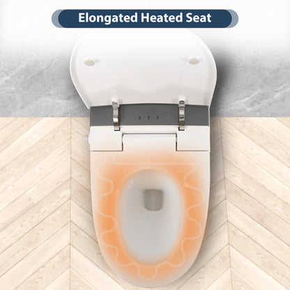 Heated Seat Smart Toilet, One Piece Toilet, Automatic Flush Tankless Toilet without Bidet, with Foot sensor Flush, Blue Night Light, Knob Control, Power Outage Flushing, Soft Close Cover,White