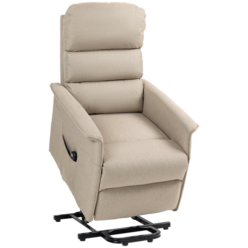 HOMCOM Power Lift Recliner Chair for Elderly, Easy Assembly, Fabric Lift Chair with Remote Control, Side Pockets for Living Room, Beige