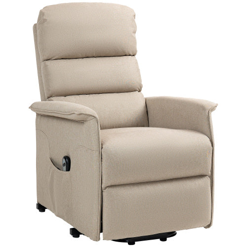 HOMCOM Power Lift Recliner Chair for Elderly, Easy Assembly, Fabric Lift Chair with Remote Control, Side Pockets for Living Room, Beige