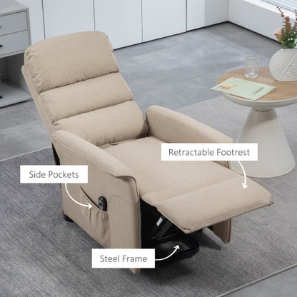 HOMCOM Power Lift Recliner Chair for Elderly, Easy Assembly, Fabric Lift Chair with Remote Control, Side Pockets for Living Room, Beige