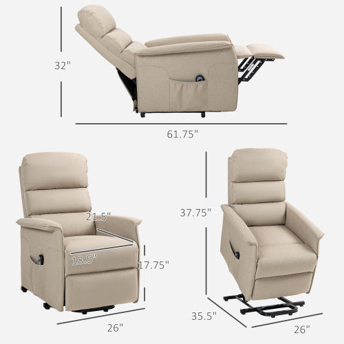 HOMCOM Power Lift Recliner Chair for Elderly, Easy Assembly, Fabric Lift Chair with Remote Control, Side Pockets for Living Room, Beige
