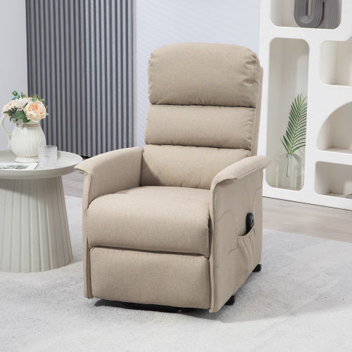 HOMCOM Power Lift Recliner Chair for Elderly, Easy Assembly, Fabric Lift Chair with Remote Control, Side Pockets for Living Room, Beige