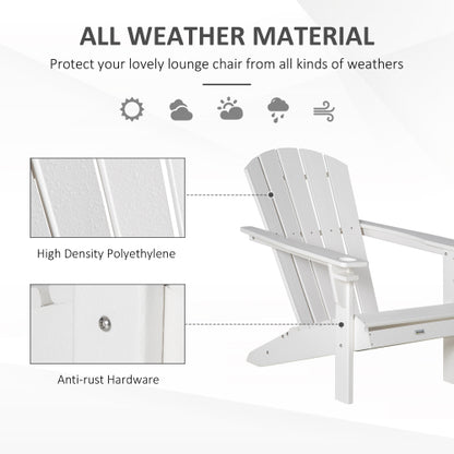 Outsunny Adirondack Chair with Cup Holder, All Weather Patio Chair HDPE Lounger, Fire Pit Seating High Back and Wide Seat for Outdoor, Backyard, Garden, Deck, Lawn, White