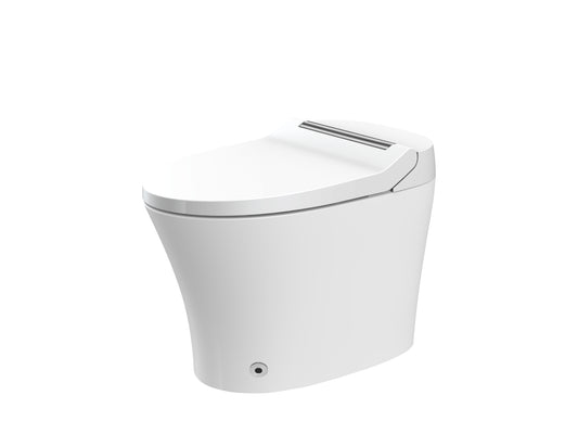 Smart toilet with Built-in Heated Seat, One Piece Elongated Modern Toilet with Adjustable Temp Heated Seat, Auto Flush, Dual Flush Toilet 1/1.28 GPF, Foot sensor Flush, White Night Light,Knob Control
