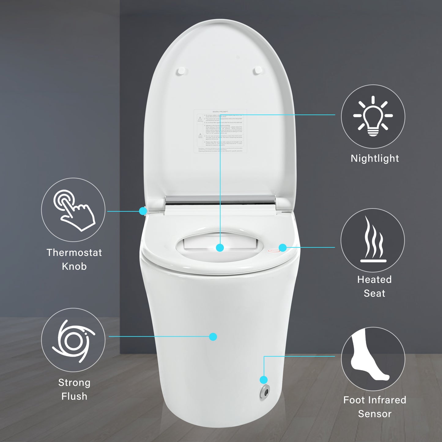 Smart toilet with Built-in Heated Seat, One Piece Elongated Modern Toilet with Adjustable Temp Heated Seat, Auto Flush, Dual Flush Toilet 1/1.28 GPF, Foot sensor Flush, White Night Light,Knob Control
