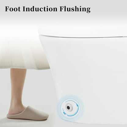 Smart toilet with Built-in Heated Seat, One Piece Elongated Modern Toilet with Adjustable Temp Heated Seat, Auto Flush, Dual Flush Toilet 1/1.28 GPF, Foot sensor Flush, White Night Light,Knob Control