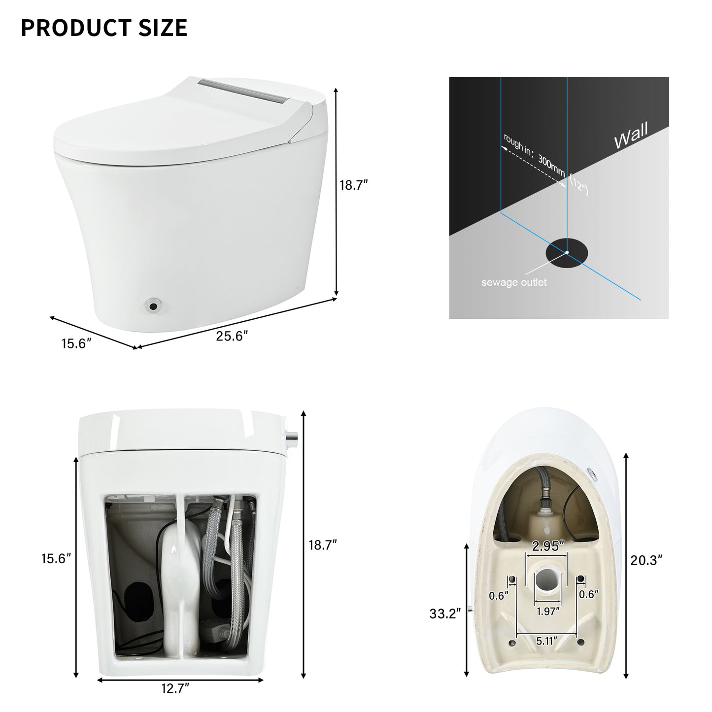 Smart toilet with Built-in Heated Seat, One Piece Elongated Modern Toilet with Adjustable Temp Heated Seat, Auto Flush, Dual Flush Toilet 1/1.28 GPF, Foot sensor Flush, White Night Light,Knob Control
