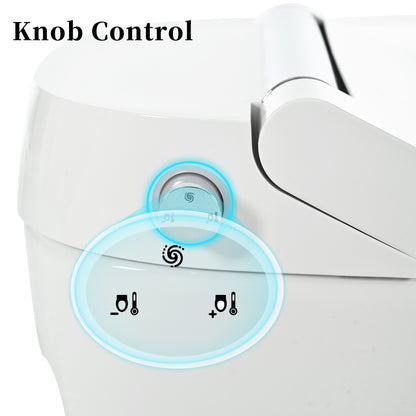Smart toilet with Built-in Heated Seat, One Piece Elongated Modern Toilet with Adjustable Temp Heated Seat, Auto Flush, Dual Flush Toilet 1/1.28 GPF, Foot sensor Flush, White Night Light,Knob Control