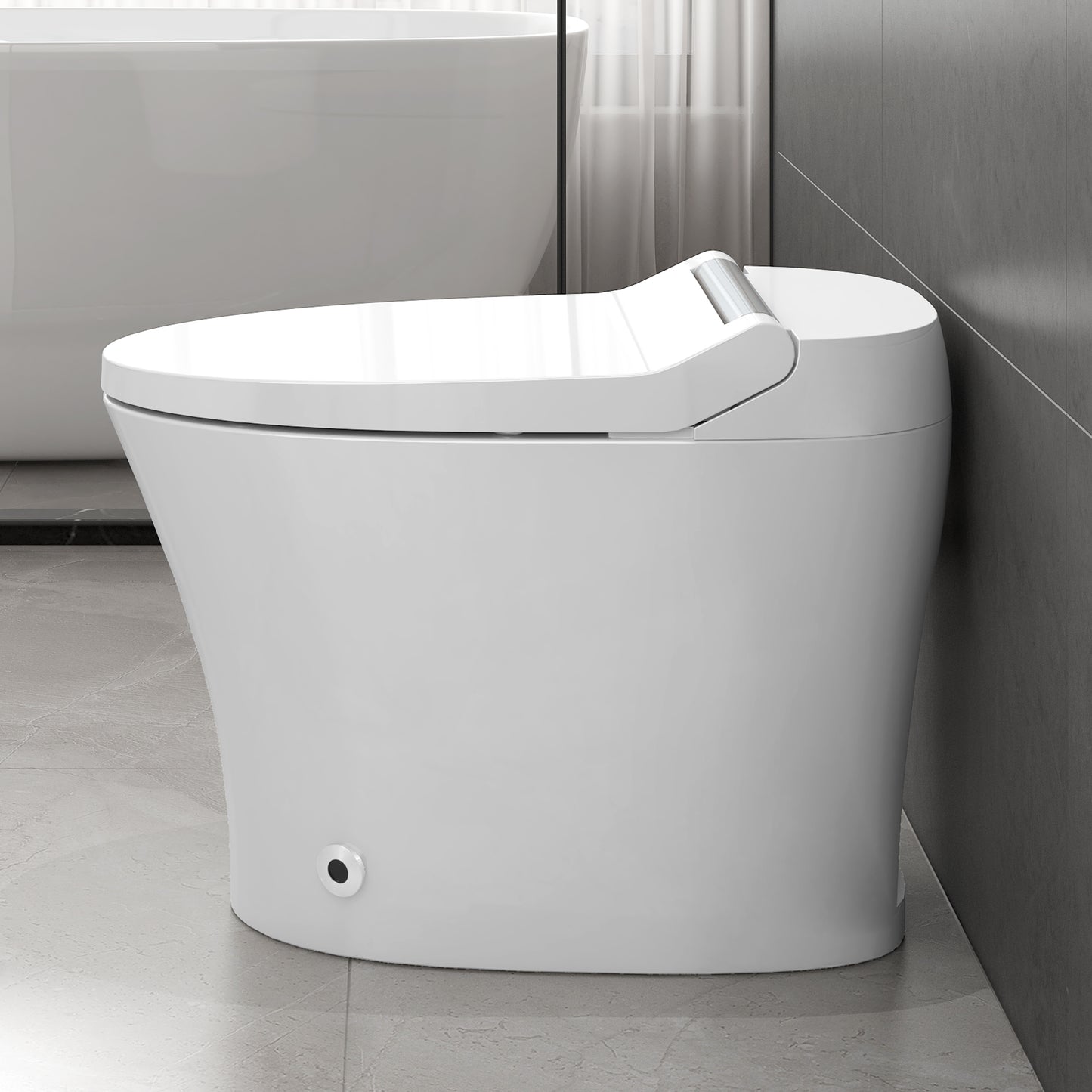 Smart toilet with Built-in Heated Seat, One Piece Elongated Modern Toilet with Adjustable Temp Heated Seat, Auto Flush, Dual Flush Toilet 1/1.28 GPF, Foot sensor Flush, White Night Light,Knob Control