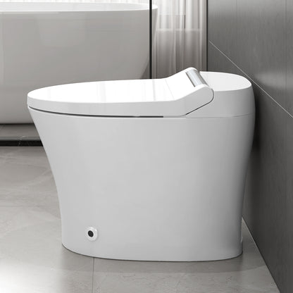 Smart toilet with Built-in Heated Seat, One Piece Elongated Modern Toilet with Adjustable Temp Heated Seat, Auto Flush, Dual Flush Toilet 1/1.28 GPF, Foot sensor Flush, White Night Light,Knob Control
