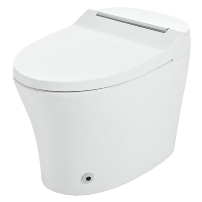 Smart toilet with Built-in Heated Seat, One Piece Elongated Modern Toilet with Adjustable Temp Heated Seat, Auto Flush, Dual Flush Toilet 1/1.28 GPF, Foot sensor Flush, White Night Light,Knob Control