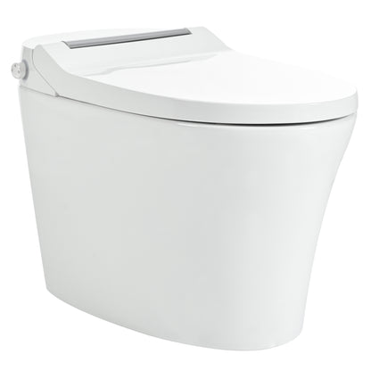 Smart toilet with Built-in Heated Seat, One Piece Elongated Modern Toilet with Adjustable Temp Heated Seat, Auto Flush, Dual Flush Toilet 1/1.28 GPF, Foot sensor Flush, White Night Light,Knob Control